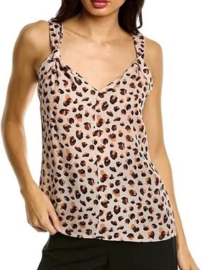 Theory Silk Multi Leopard-Print V-Neck Cami - Beige, Brown & Black